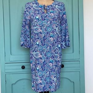 Caribbean Joe Print Dress. Ruffle Sleeves. Medium
